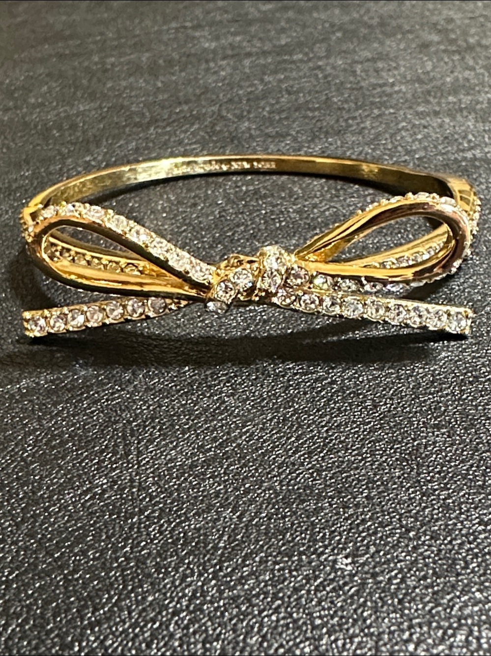 Kate Spade New York Skinny Mini Pave’ Gold Plate Bow Hinged Bangle Bracelet